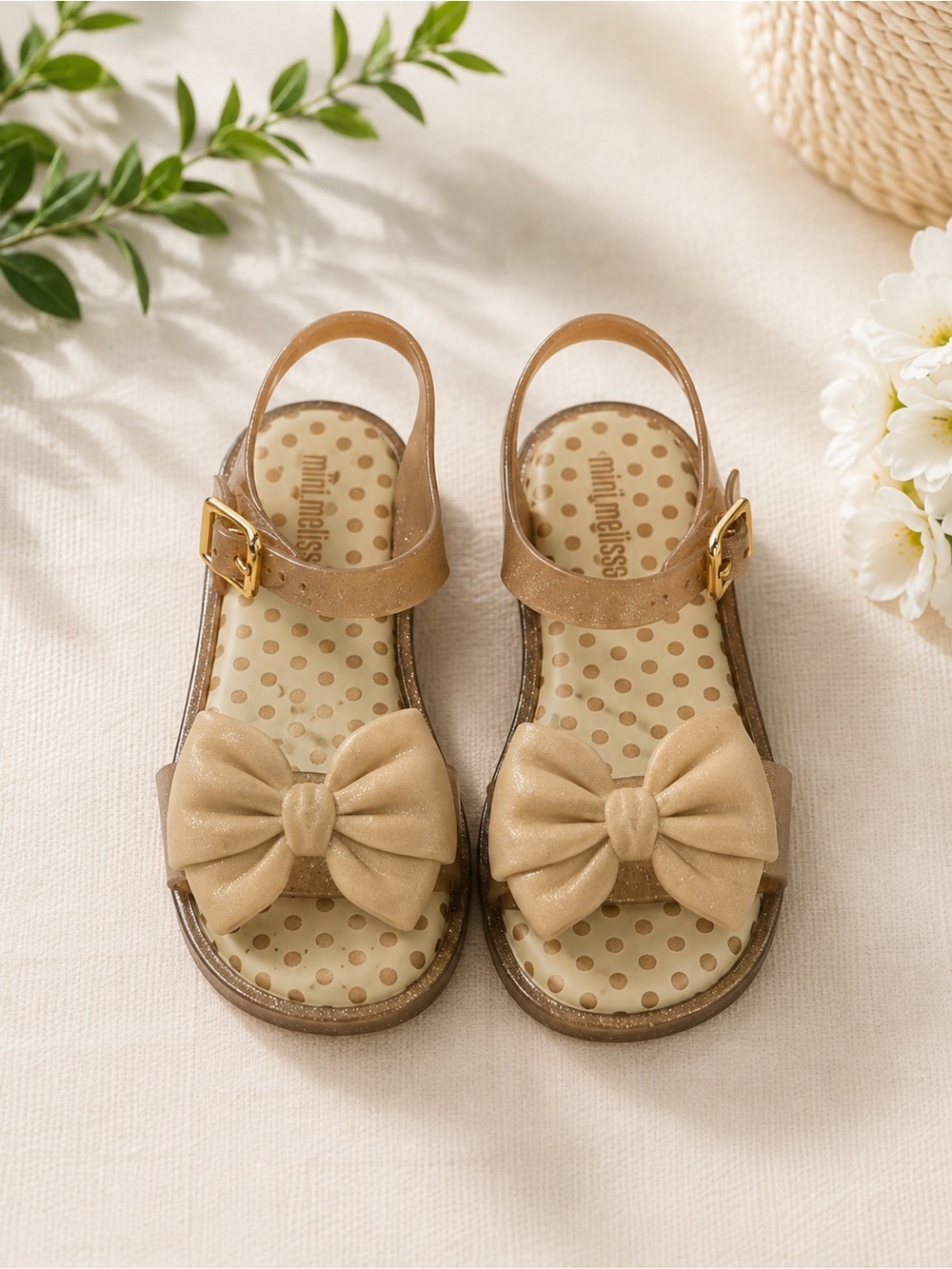 Mini Melissa Tan Sandals with Bow